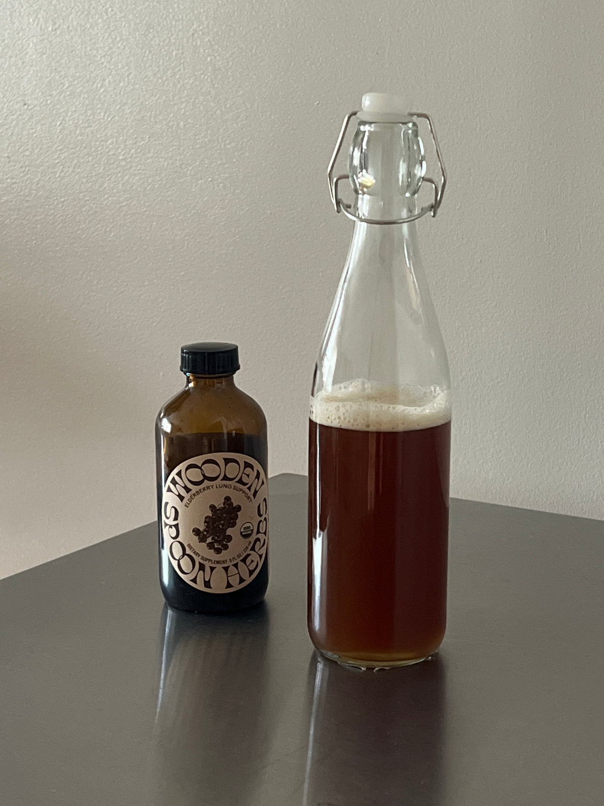 Lavender Pink Peppercorn Kombucha with Elderberry Syrup