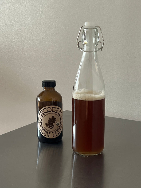Lavender Pink Peppercorn Kombucha with Elderberry Syrup