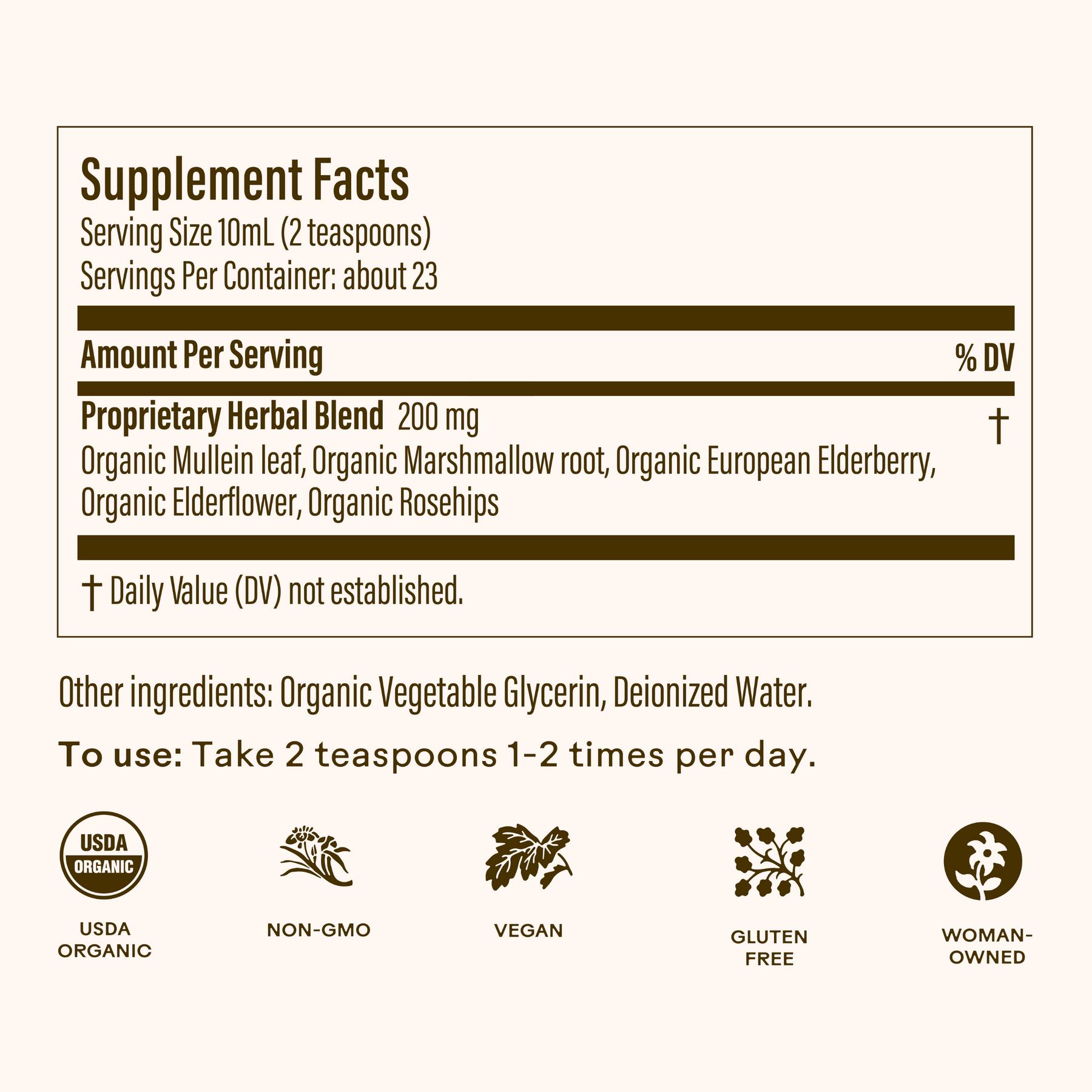 Supplement label with ingredients and usage instructions on a white background