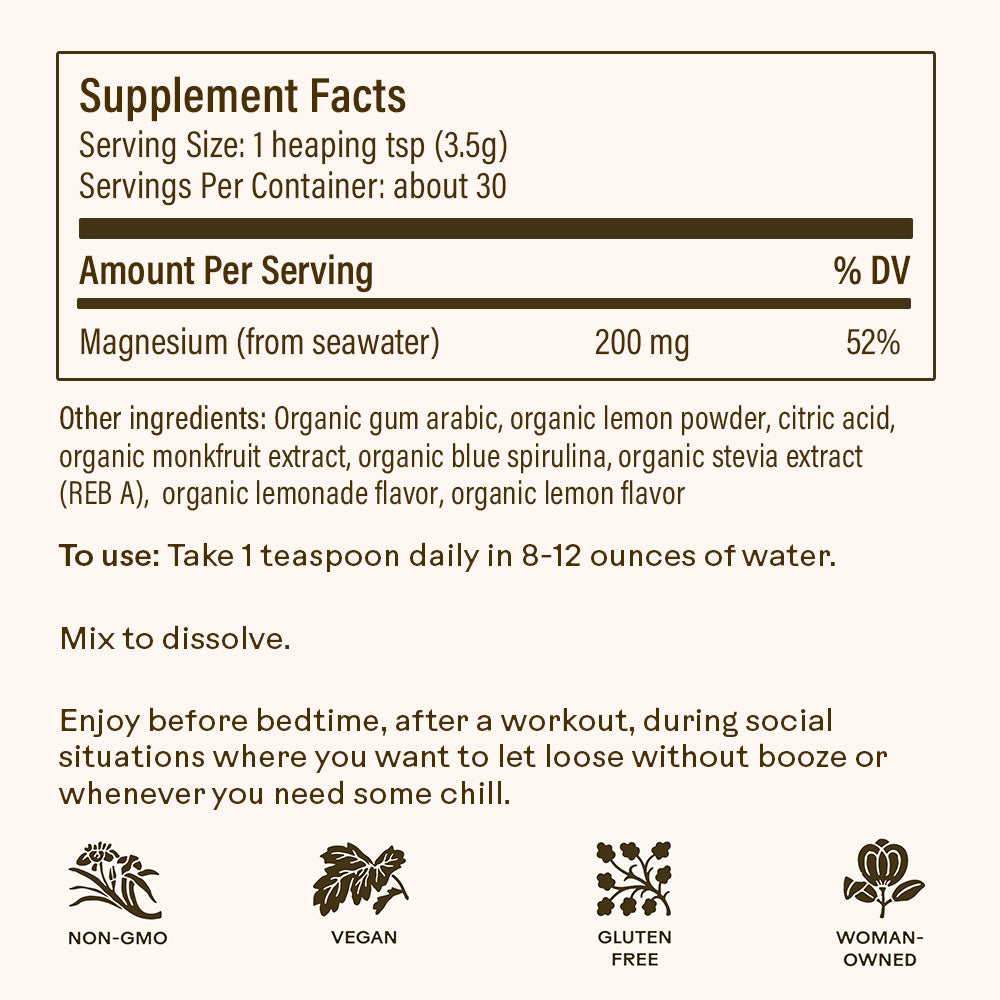 Supplement facts label with serving size, amount per serving, and usage instructions.