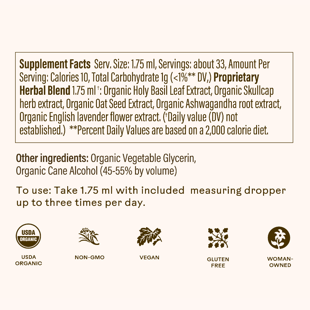 Supplement label with ingredient list and branding icons on a white background