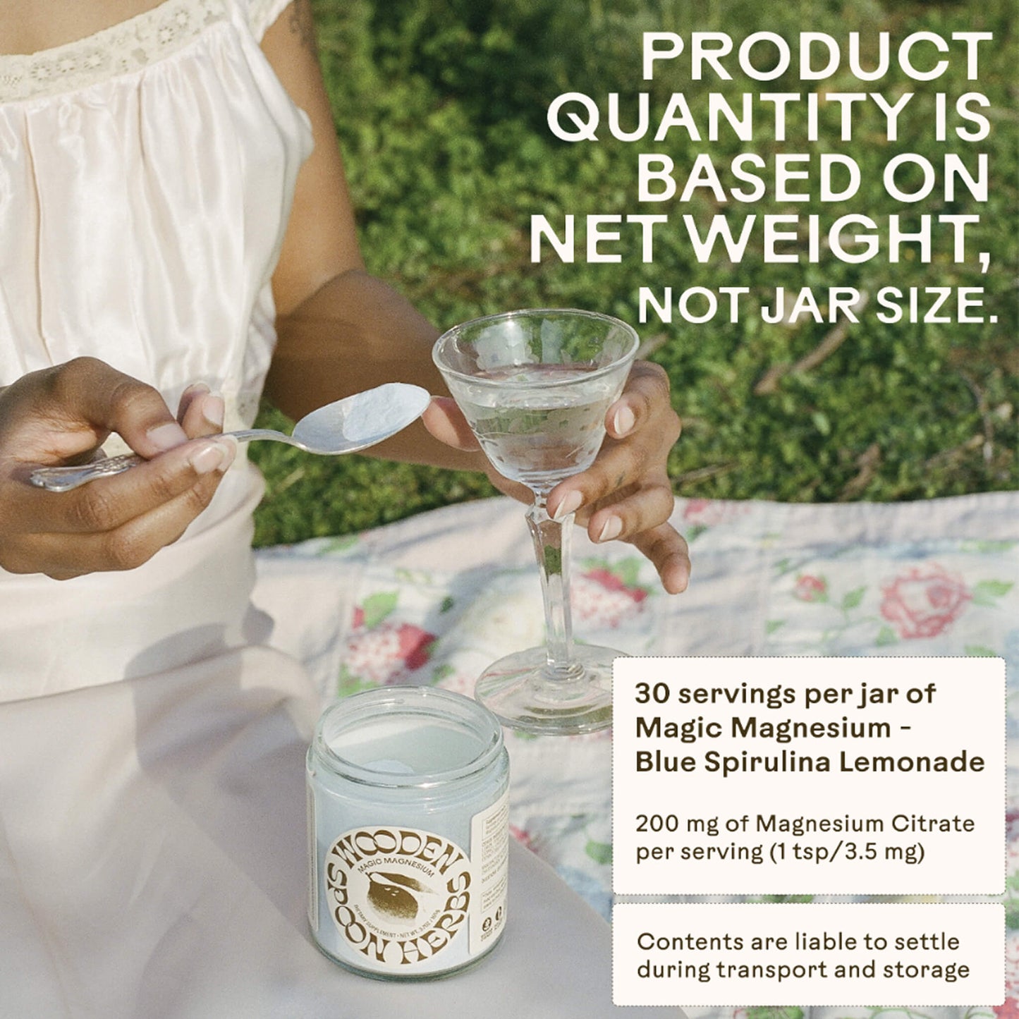 Magic Magnesium Blue Spirulina Lemonade on a picnic blanket