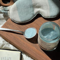 Open jar and spoon of Wooden Spoon Herbs Magic Magnesium Blue Spirulina Lemonade powder